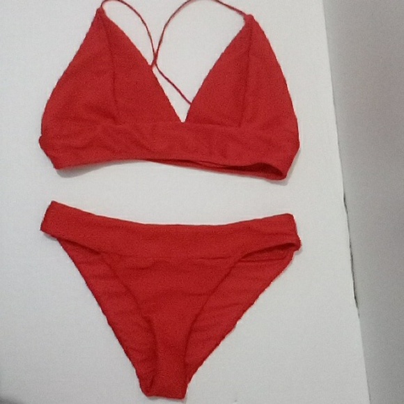 Revamped red 2 piece bathing suit - Picture 1 of 6